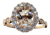 14k Gold 2 ct Oval Morganite & Diamond Ring