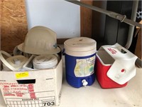 Lot of Hard Hats & Small Coolers - Canteens