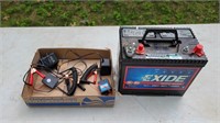 Exide marine battery and 2 trickle chargers