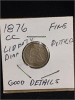 1876CC Seated Dime