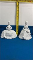 2 Milk Glass Lady Figurines Dishes