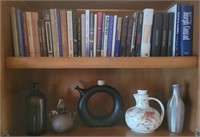 P - LOT OF HARDBOUND BOOKS & MIXED DECANTERS (F6)