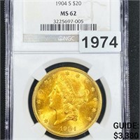 1904-S $20 Gold Double Eagle NGC - MS62