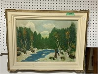Framed Signed Painting - River and Trees 28 x 22