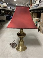 Brass Coloured Table Lamp with Burgundy Shade