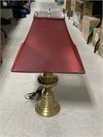 Brass Coloured Table Lamp with Burgundy Shade