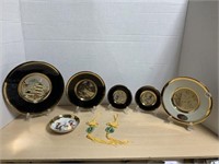 5 Original Chokin Art Collector Plates, Vase and