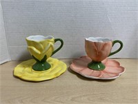 2 Floral Cups & Saucers - Philippines