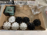 Tray lot - 4 Crystal Candle Holders, Black and