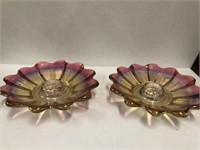 (2) VINTAGE IRIDESCENT CARNIVAL GLASS CANDLESTICK