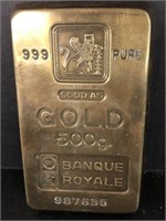VTG BANK ROYALE REPLICA GOLD BAR PARERWEIGHT 5 x