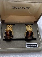 VINTAGE DANTE TIGER EYE IMPORTED STONE CUFF LINKS