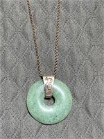 BEAUTIFUL JADE AND STERLING SILVER NECKLACE 24”
