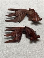 (2) HAND CARVED ROSEWOOD ASIAN KOI FISH LARGEST