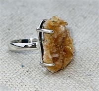 STERLING SILVER RING WITH NATURAL CITRINE CRYSTAL