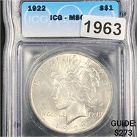 1922 Silver Peace Dollar ICG - MS65