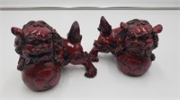 Pair Foo Dogs Red Composite