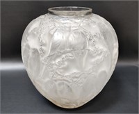 Frosted Art Glass Vase with Avian Motif
