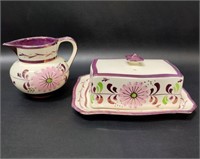 Old Castle Ceramic Butter Dish and Creamer