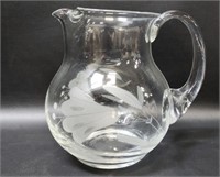 Clear Glass Pitcher w/ Etched Floral Motif