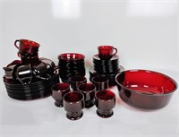 Seventy Nine Piece Red Glass Dining Set