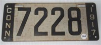 Rare 4 Digit 1917 Connecticut License Plate.