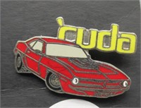 Cuda Red Car/Yellow Pin.