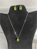 Green Quartz Drop Earrings & Pendant on Chain