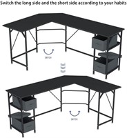 L Shaped Desk with Storage, Oak Black