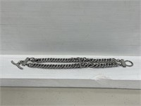 Pocket Watch Chain: Two rows of large silver tone