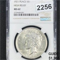 1921 High Relief Silver Peace Dollar NGC - MS62