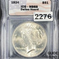 1924 Dallas Hoard Silver Peace Dollar ICG - MS65