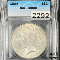 1924 Silver Peace Dollar ICG - MS65