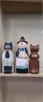 3 assorted decorative cat figurines