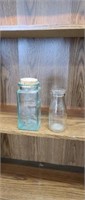 Vintage half pint glass milk bottle and square