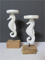Set of 2 White Seahorse Pillar Candle Holders
