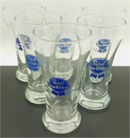 * 6 Pabst Blue Ribbon Beer Glasses - Sham Style