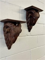 Antique Black Forest ram head bracket  shelves