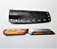 Wood Handle Knife Marked HG in Leather