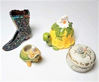 Fenton Carnival Glass Boot, Lefton Porcelain