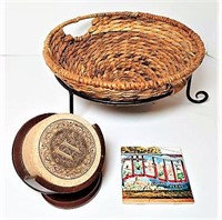 Rattan and Metal Footed Basket