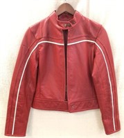 Q.U.E. Red Leather Motorcycle Jacket - Small