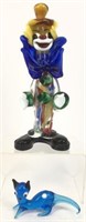 Murano Style Art Glass Clown and Cat Sculpture