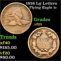 1858 Lg Letters Flying Eagle Cent 1c Grades vf+