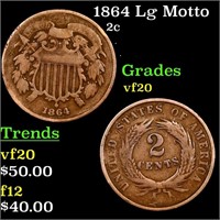 1864 Lg Motto Two Cent Piece 2c Grades vf, very fi