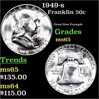 1949-s Franklin Half Dollar 50c Grades GEM Unc