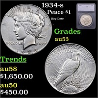 1934-s Peace Dollar $1 Graded au53 By SEGS