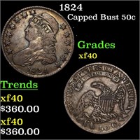 1824 Capped Bust Half Dollar 50c Grades xf