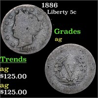 1886 Liberty Nickel 5c Grades ag