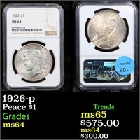 NGC 1926-p Peace Dollar $1 Graded ms64 By NGC